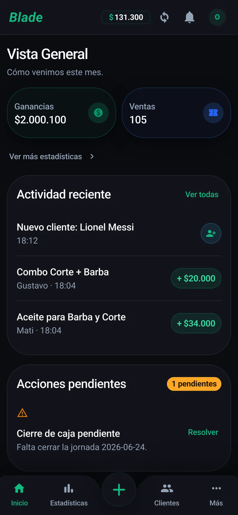 Dashboard de Blade